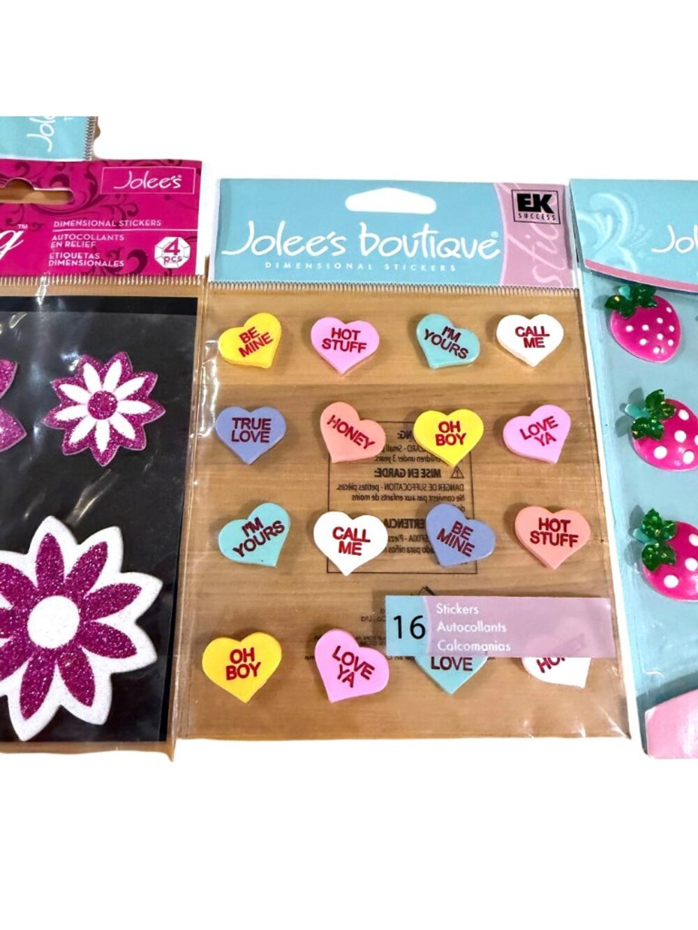 Jolees 3D Valentines Day Stickers Lot Flowers Strawberries Conversation Hearts - Picture 3 of 5